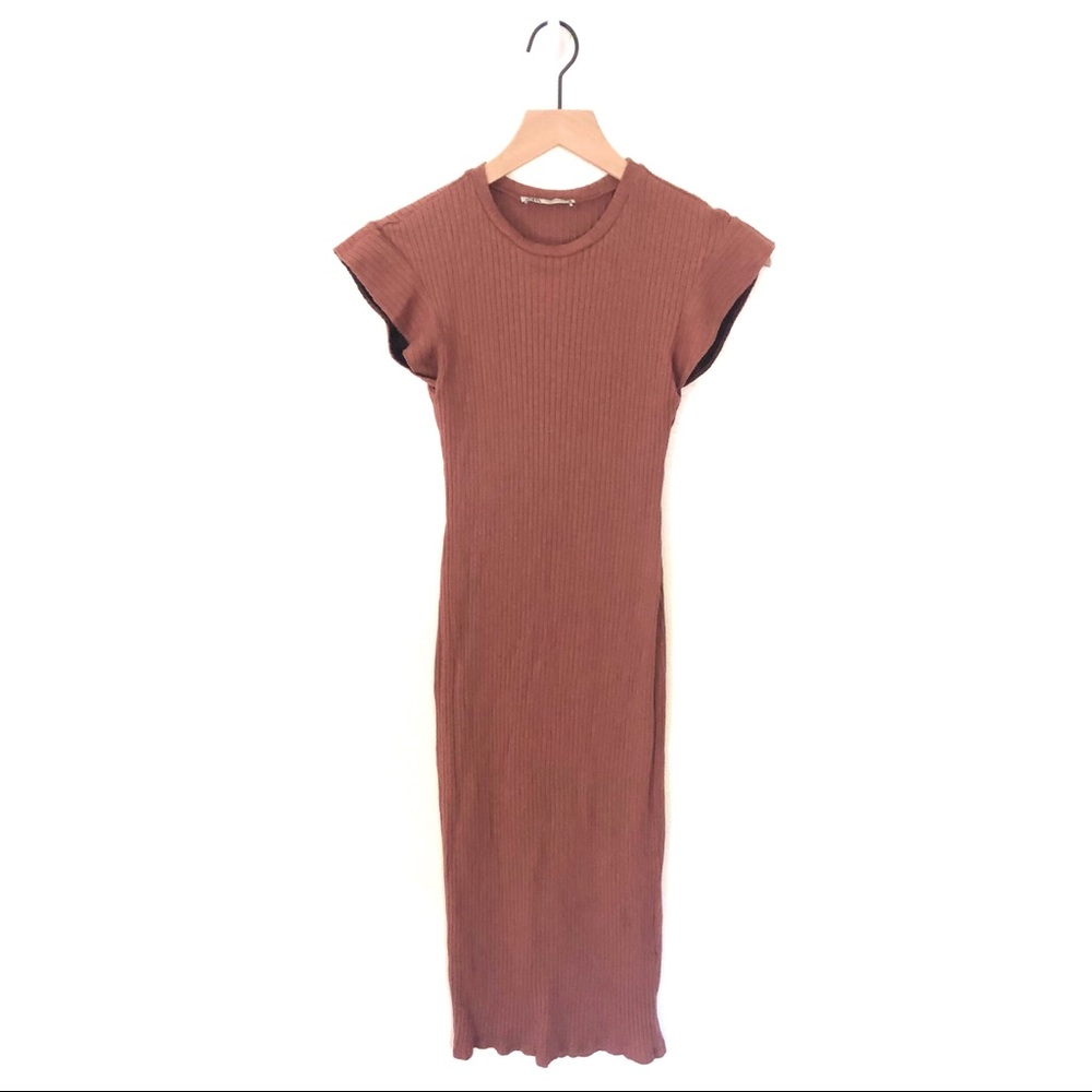 Zara Ribbed Knit Bodycon Midi Dress